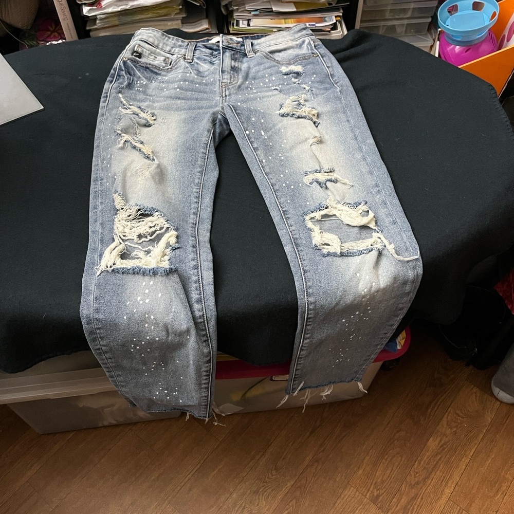 KanCan Faded Blue Ripped Cropped Jeans - Picture 5 of 7